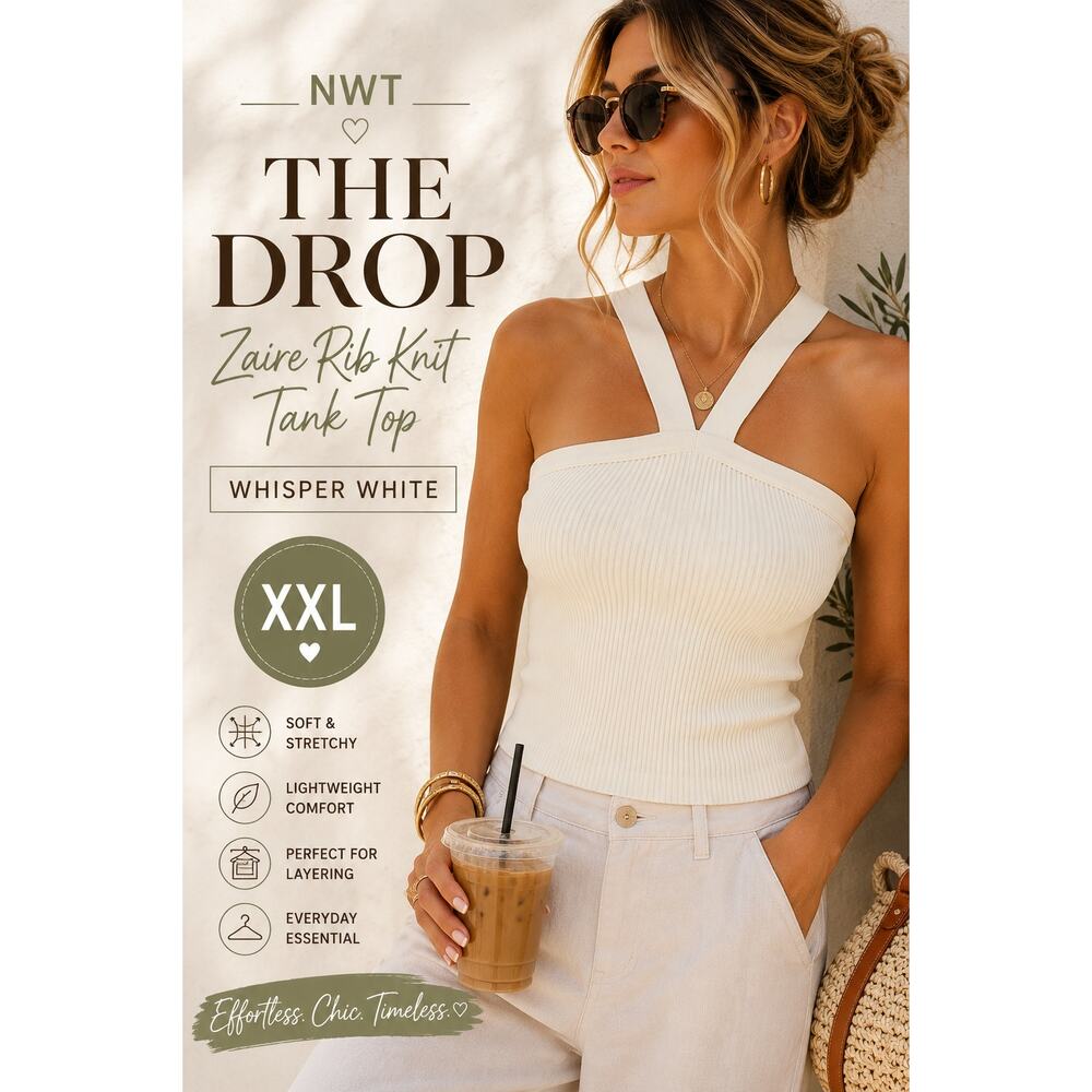 The Drop Zaire Rib Knit Tank Top Whisper White XXL NWT Stretch Knit